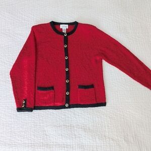 Worthington Petite Classic Red & Black Button Down Sweater Jacket Size L/12P